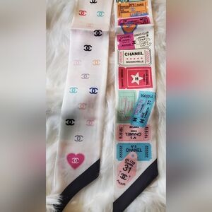 100% Silk Skinny Bag Twilly, Scarf, Hairtie, Vibrant Ticket Design, Nonbranded